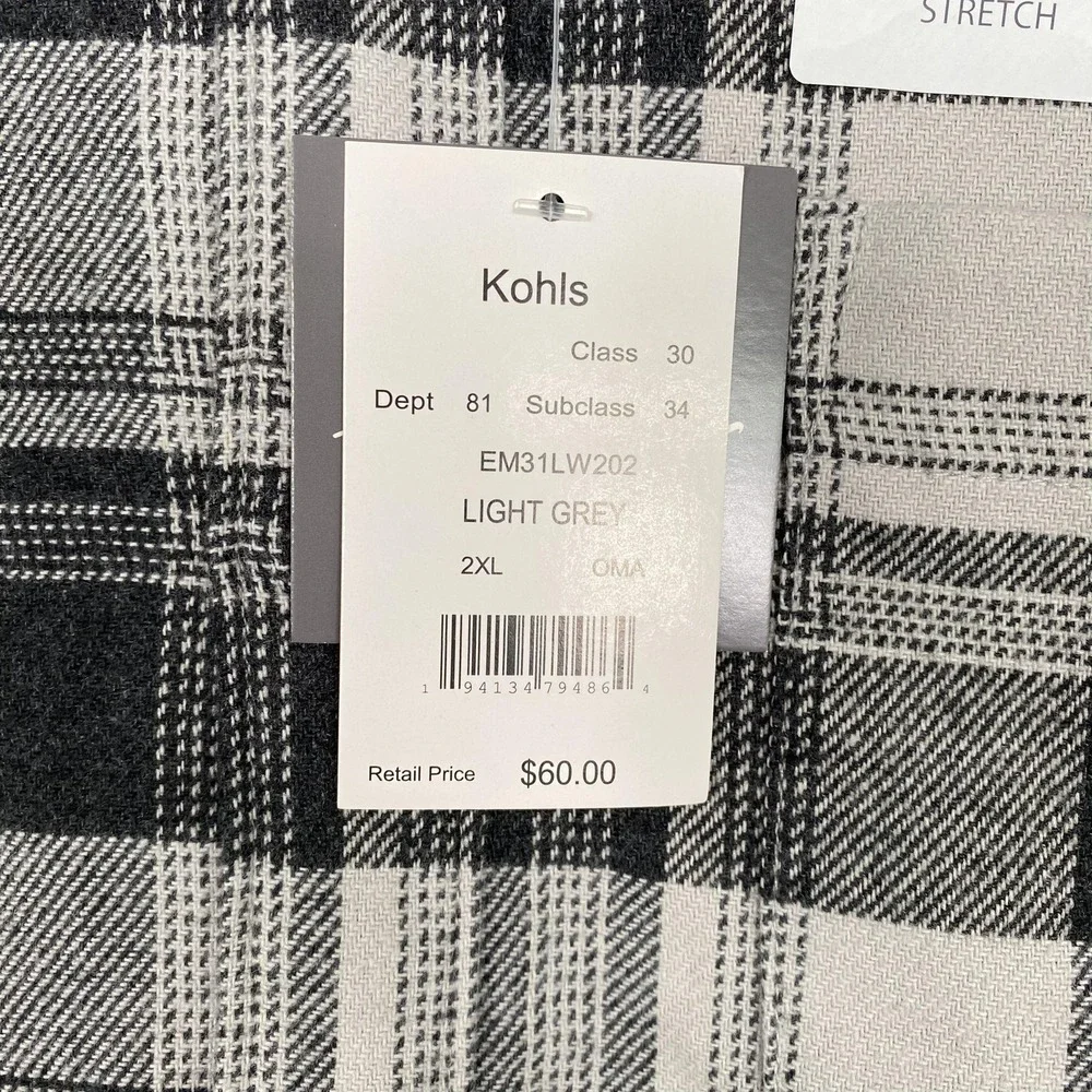 NWT Eddie Bauer Shirt Mens 2XL Gray Plaid Supersoft Stretch Flannel Button Front